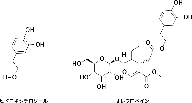 図1. ヒドロキシチロソールとオレウロペインの構造式