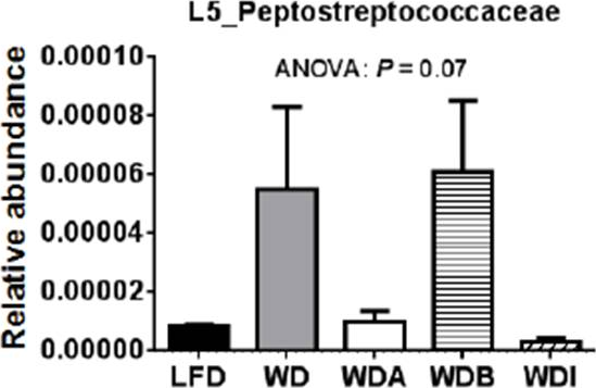 図4. 各成分摂取による腸内細菌中のペプトストレプトコッカス科細菌の増減