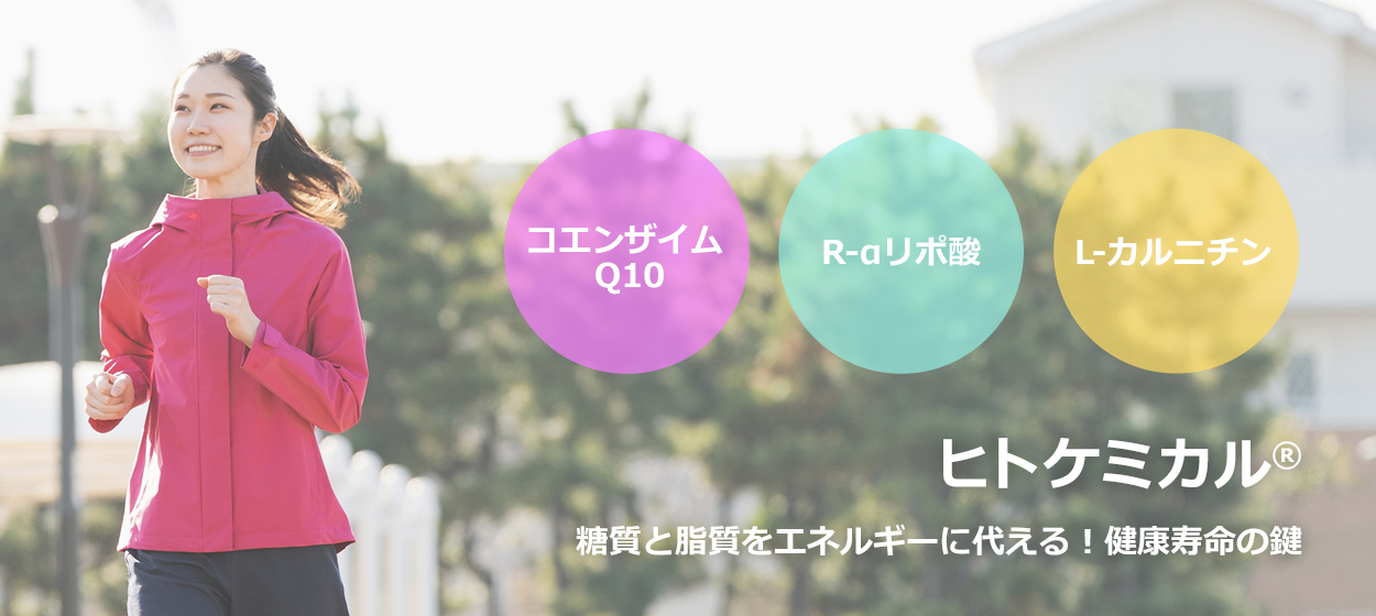 コエンザイムQ10　R-αリポ酸　L-カルニチン　ヒトケミカル（R）　糖質と脂質をエネルギーに代える！健康寿命の鍵